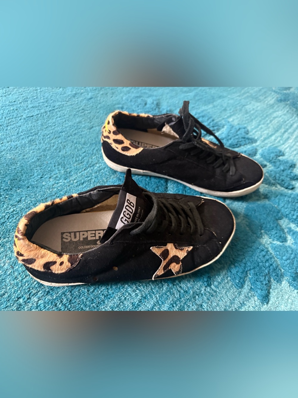 Golden Goose Black Suede Sneakers with Leopard Accents